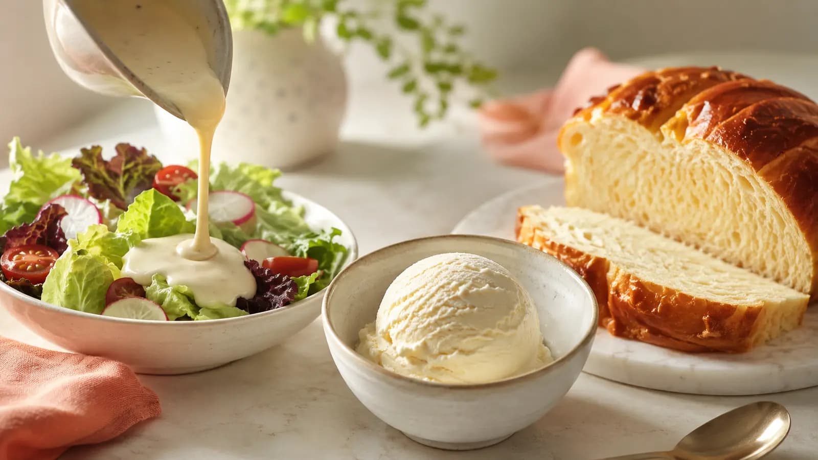 Creamy dressing, ice cream and brioche applications for food emulsifiers